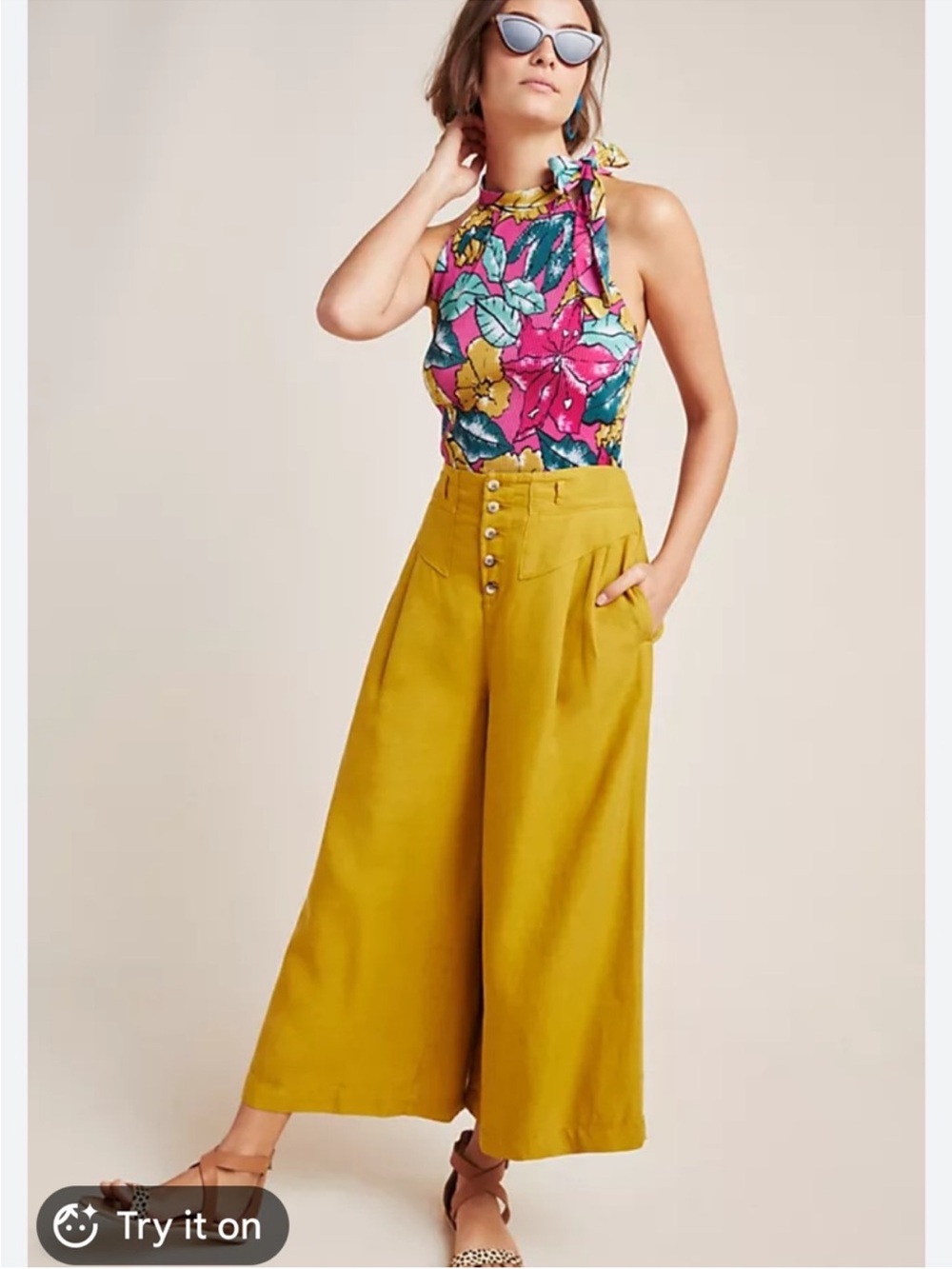 Anthropologie Wide-Leg High-Waist Pants in Mustard Yellow
